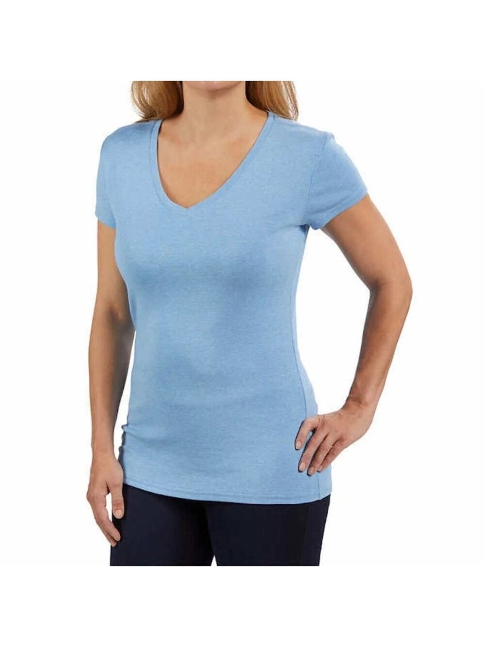 Kirkland Signature Women's M Light Blue Pima Cotton Crew Neck T-Shirt B1033